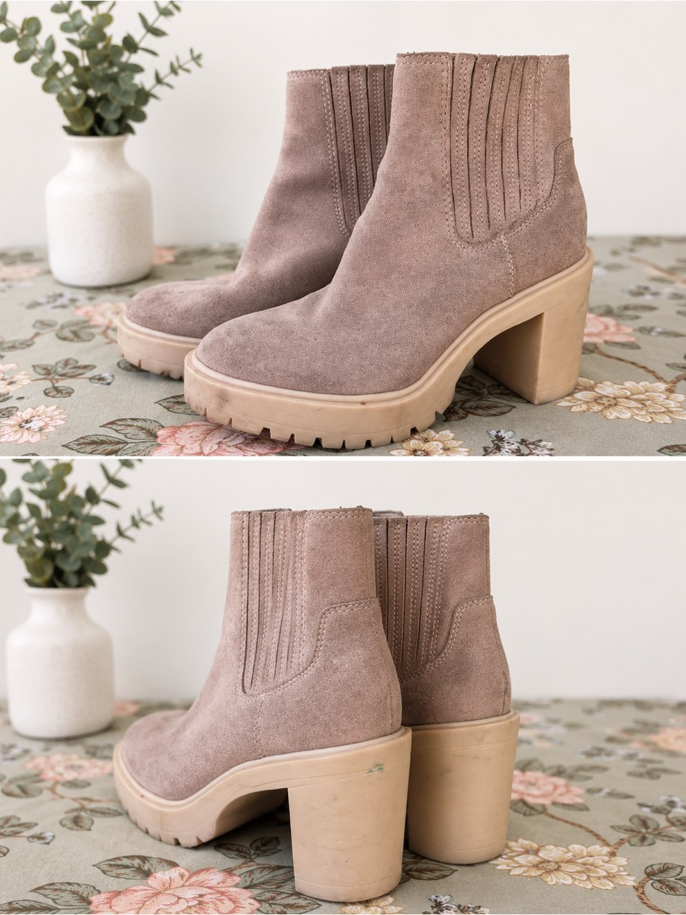 Dolce Vita Suede Platform Ankle Boots in Taupe